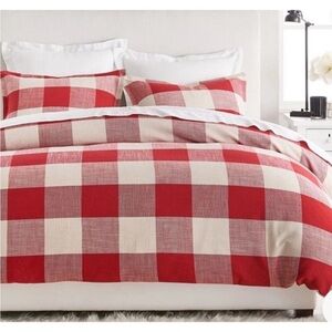 POTTERY BARN Bryce Buffalo Check Plaid Duvet Cover Red Cream Full/Queen Holiday